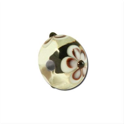 13mm Clear with Black Core and White Flowers Rondelle Lampwork Beads-Large Hole - Goody Beads