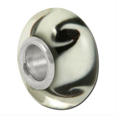 13mm Black and White Swirl Rondelle Large Metal Hole Glass Beads - Goody Beads