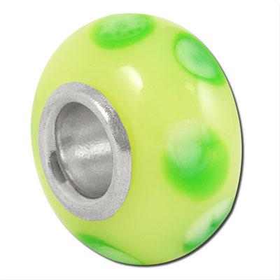 13mm Light Green with Green Dots Rondelle Large Metal Hole Glass Beads - Goody Beads