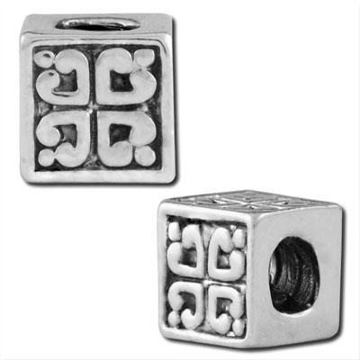 8mm Square with Spade Design Large Hole Bead - Rhodium Plated - Goody Beads