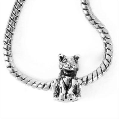 14mm Sitting Cat Large Hole Bead - Rhodium Plated - Goody Beads