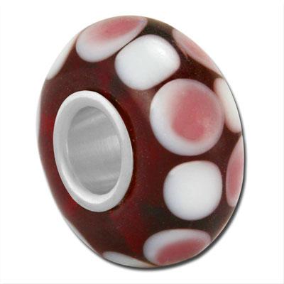 14mm Purple with Purple & White Dots Large Hole Glass Beads - Goody Beads