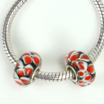 14mm Black with Orange Petals Large Hole Glass Beads - Goody Beads