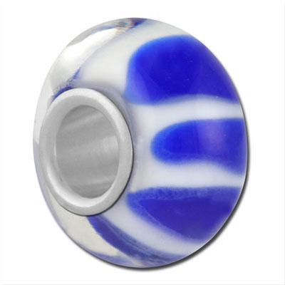 14mm Royal Blue & White Striped Large Hole Glass Beads - Goody Beads