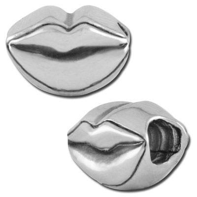 10mm Lips Large Hole Bead - Rhodium Plated - Goody Beads