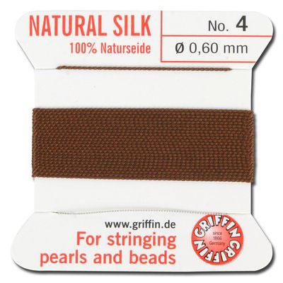 Griffin Bead Cord 100% Silk - No. 4 (0.60mm) Brown - Goody Beads