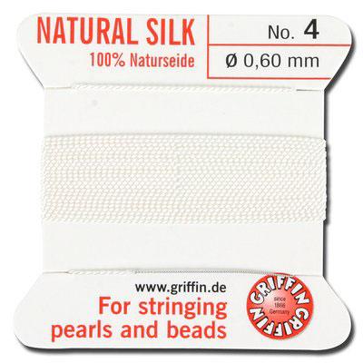 Griffin Bead Cord 100% Silk - No. 4 (0.60mm) White - Goody Beads