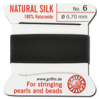 Griffin Bead Cord 100% Silk - No. 6 (0.70mm) Black - Goody Beads