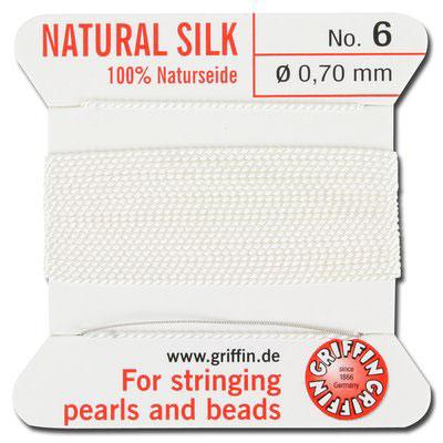 Griffin Bead Cord 100% Silk - No. 6 (0.70mm) White - Goody Beads