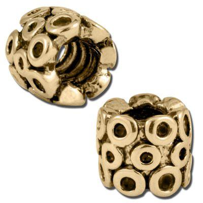 10mm Antique Gold Circle Design Large Hole Bead - Goody Beads