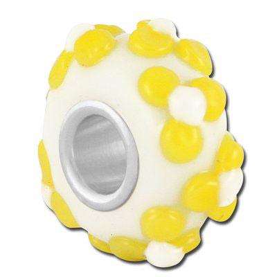 13mm White with Petite Yellow Flowers Large Hole Beads - Goody Beads