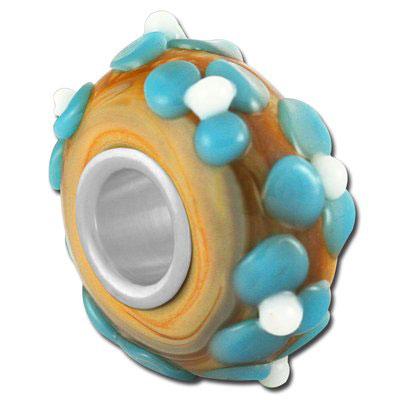 13mm Brown with Light Blue Flowers Large Hole Beads - Goody Beads