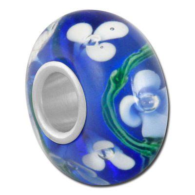 13mm Blue Floral with Vines Large Hole Bead - Goody Beads