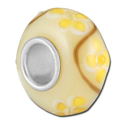 13mm Cream with Dainty Flowers Large Hole Beads - Goody Beads