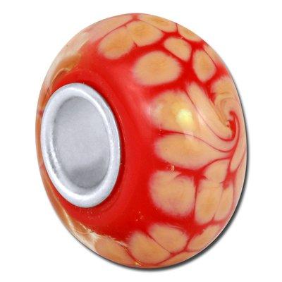 13mm Red with Tan Swirls Large Hole Beads - Goody Beads