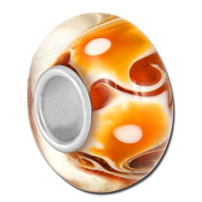 13mm Amber with Gold Swirls and Dots Large Hole Beads - Goody Beads