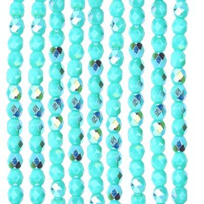 4mm Czech Fire Polish Turquoise AB Finish  Beads - Goody Beads