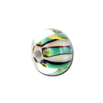 14mm Clear with Green Stripes Rondelle Lampwork Beads - Goody Beads