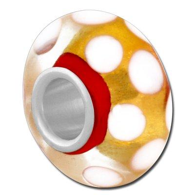 13mm Red with White Dots & Gold Foil Lampwork Glass Large Hole Beads - Goody Beads