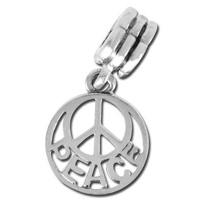 16mm Peace Charm Large Hole Bead - Rhodium Plated - Goody Beads