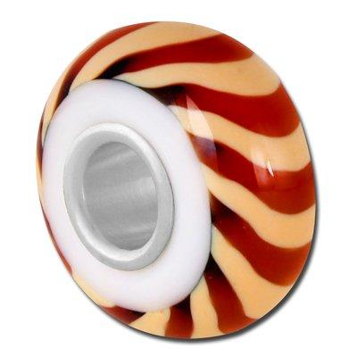 14mm Amber and Cream Animal Swirl Large Hole Glass Beads - Goody Beads