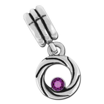 12mm Twisted Round with Amethyst In-Set Charm - Rhodium Plated - Goody Beads