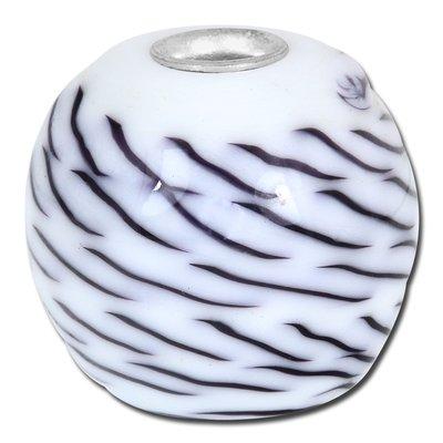 12mm White with Black Waves  Barrel Pendant Large Hole Beads - Goody Beads