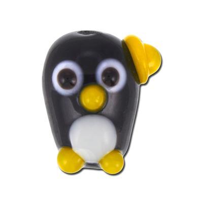 17mm Penguin with Yellow Hat Glass Lampwork Beads - Goody Beads