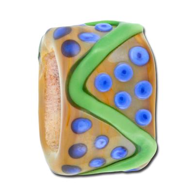 18mm Tan with Blue Dots and Green Lines Glass Bead for Licorice Leather - Goody Beads