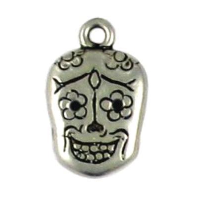 18mm Silver Flower Skull Pewter Charm - Goody Beads