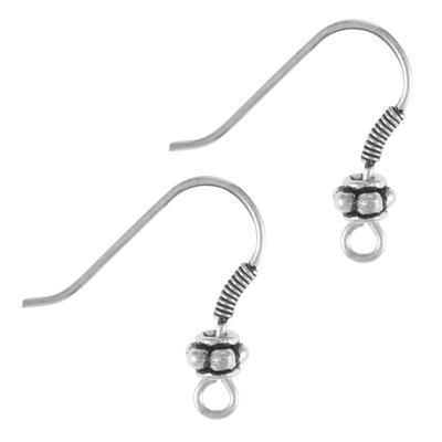 Silver Plated Earring Wire with Bali Style Design - Goody Beads