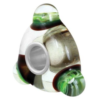 17mm Clear Triangle with Green Bumps and White Core Lampwork Glass Large Hole Beads - Goody Beads