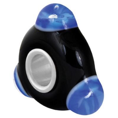 17mm Black Triangle with Blue Bumps Lampwork Glass Large Hole Beads - Goody Beads