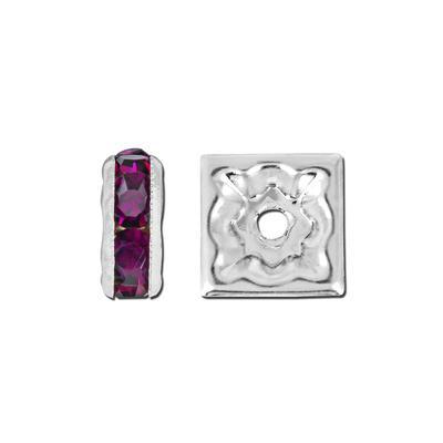 6mm Silver Plated Amethyst Rhinestone Squaredelle Beads - Goody Beads