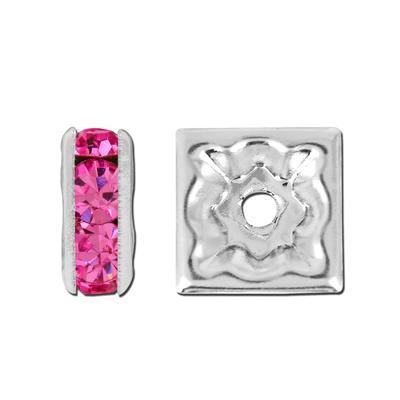 8mm Silver Plated Light Rose Rhinestone Squaredelle Beads - Goody Beads