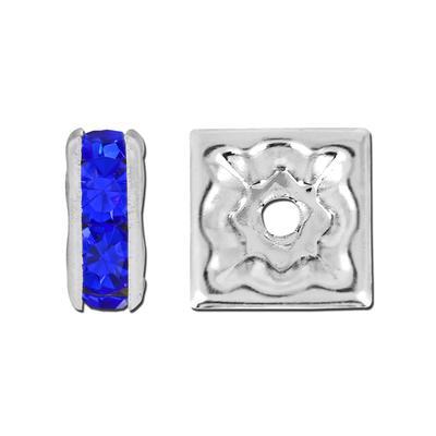 8mm Silver Plated Sapphire Rhinestone Squaredelle Beads - Goody Beads