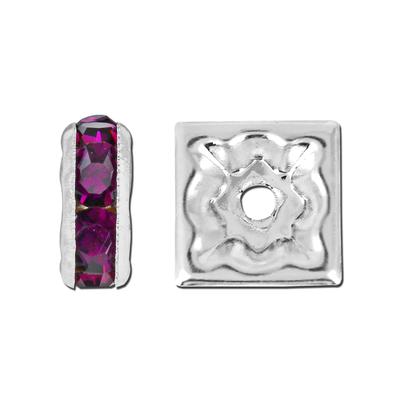 8mm Silver Plated Amethyst Rhinestone Squaredelle Beads - Goody Beads