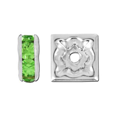 8mm Silver Plated Peridot Rhinestone Squaredelle Beads - Goody Beads