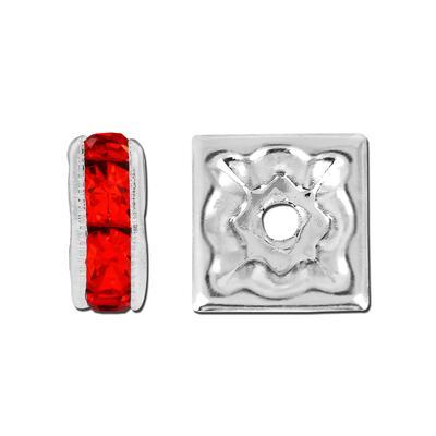 8mm Silver Plated Red Rhinestone Squaredelle Beads - Goody Beads