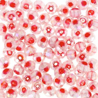 8mm Faceted Rondelle Pink with Red Millefiori Beads with AB Finish - Goody Beads