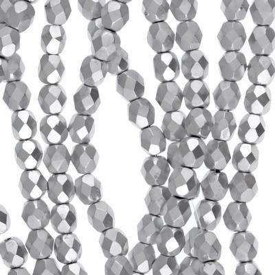 4mm Czech Fire Polish Matte Metallic Silver Finish Beads - Goody Beads