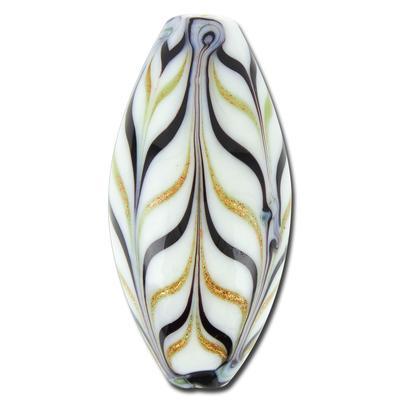 44mm White Black with Gold Foil Large Oval Lampwork Beads-Large Hole - Goody Beads
