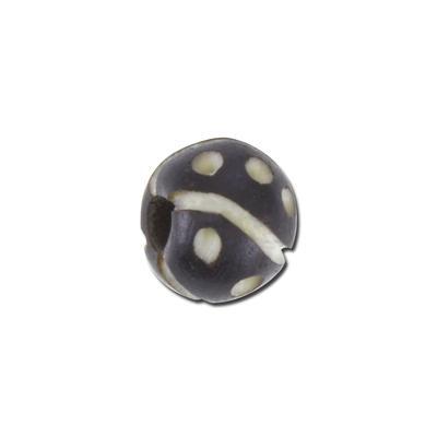 9mm Hand-carved Stipes and Dots Rondelle Dark Bone Bead - Goody Beads