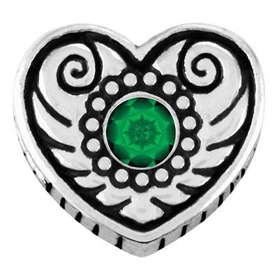 Heart with Emerald Stone Slider Charm - Goody Beads