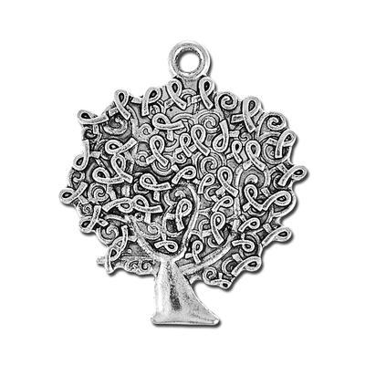 29mm Antique Silver Pewter Ribbon Tree Charm - Goody Beads