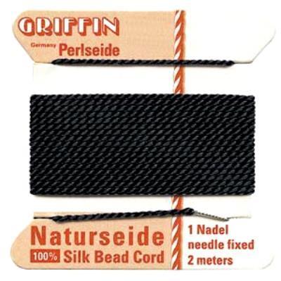 Griffin Bead Cord 100% Silk - No. 0 (0.30mm) Black - Goody Beads