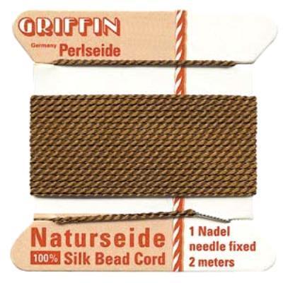 Griffin Bead Cord 100% Silk - No. 2 (0.45mm) Brown - Goody Beads