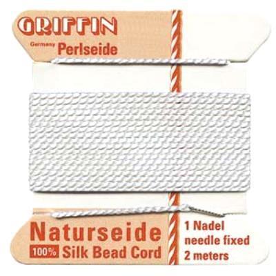 Griffin Bead Cord 100% Silk - No. 2 (0.45mm) White - Goody Beads