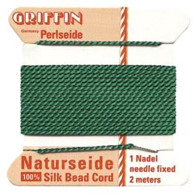 Griffin Bead Cord 100% Silk - No. 8 (0.80mm) Green - Goody Beads