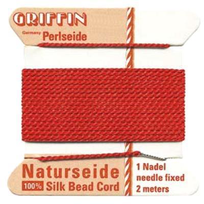 Griffin Bead Cord 100% Silk - No. 8 (0.80mm) Red - Goody Beads